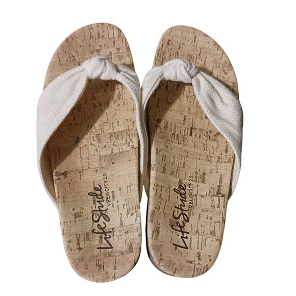 NEW Life Stride Womens Happy Slip-On Cork Thong Sandals Off-White/Cream Size 8.5 - Picture 9 of 12